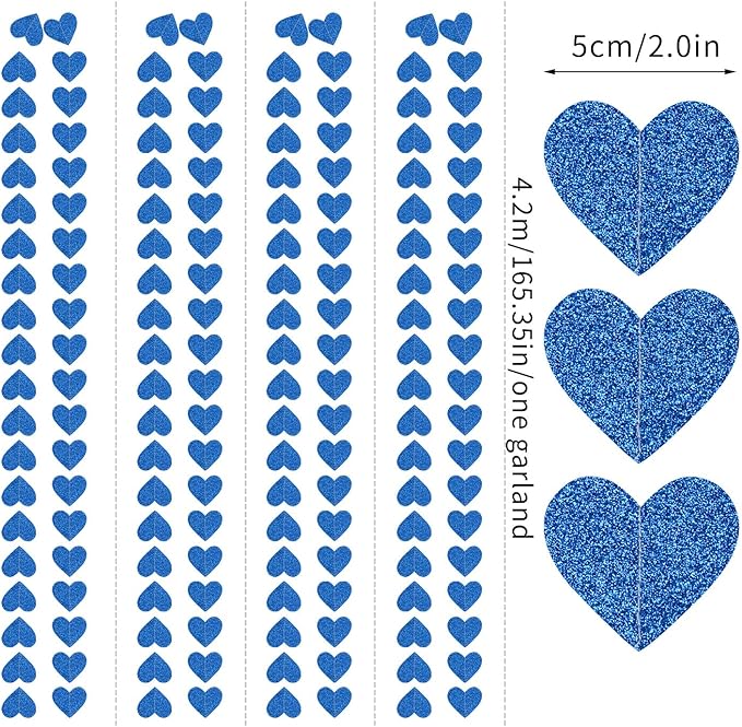 Royal Blue Party-Decoration Heart Garland - 52ft 21st Birthday Bachelorette Hanging Backdrop Streamers,Graduation Engagement Wedding Christmas Banner Decor Supplies Lasting Surprise