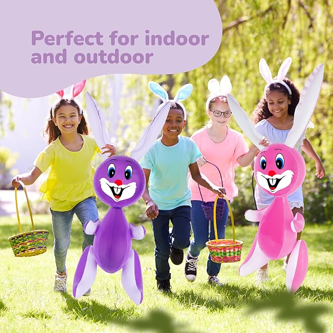 ArtCreativity 36" Inflatable Easter Bunny, Set of 4. Blow Up Easter Bunny for Indoor and Outdoor Party Decorations, Bunny Themed Birthday Party Favors, 4 Assorted Colors