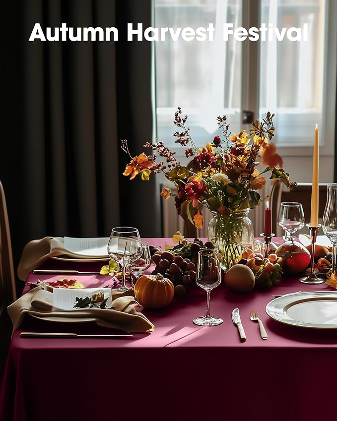 Pureegg Plastic Table Cloth Disposable 8 Pack, 54 x 108 Inch Table Cloths, Party, Thanksgiving Decorations, Harvest, Fall Tablecloths, Rectangle, Maroon Plastic Cover, Leakproof & Sturdy, Burgundy