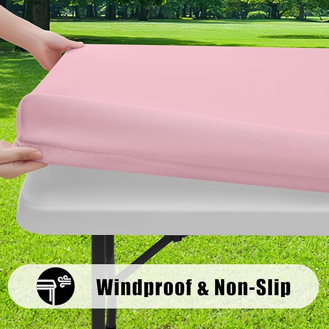 Smiry 2 Pack Rectangle Picnic Table Cloth, Waterproof Elastic Fitted Tablecloths, Washable Polyester Rectangular Patio Table Cover for Camping, Indoor and Outdoor (Pink, 30"x72")