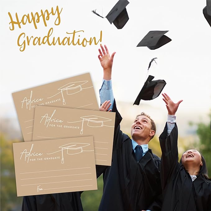 30 Advice Cards For The Graduate - Minimalism Grad Cap - 4"X6" Brown Double-Sided Fill In Style Advice & Wishes Cards, Class Of 2026 Graduation Party Decorations & Supplies - 004