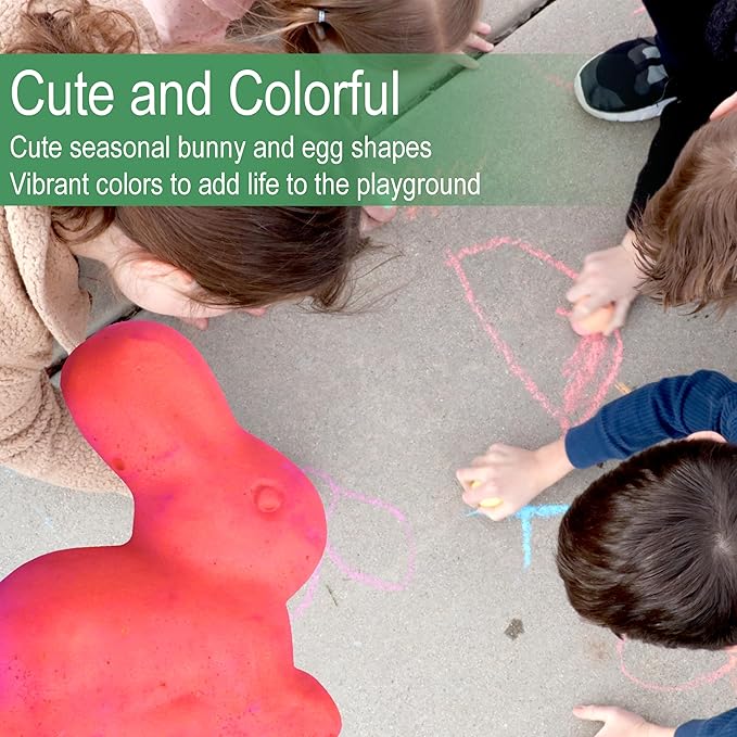 Kid Made Modern Ultimate Sidewalk Spring Chalk Bundle - 6 Neon, 6 Colored, 4 Lil Yolkers Eggs & 5 Bunny Chalks - Dustless, Washable, Non-Toxic, Easy Grip - for Kids Ages 3+ Outdoor Art & Drawing Fun