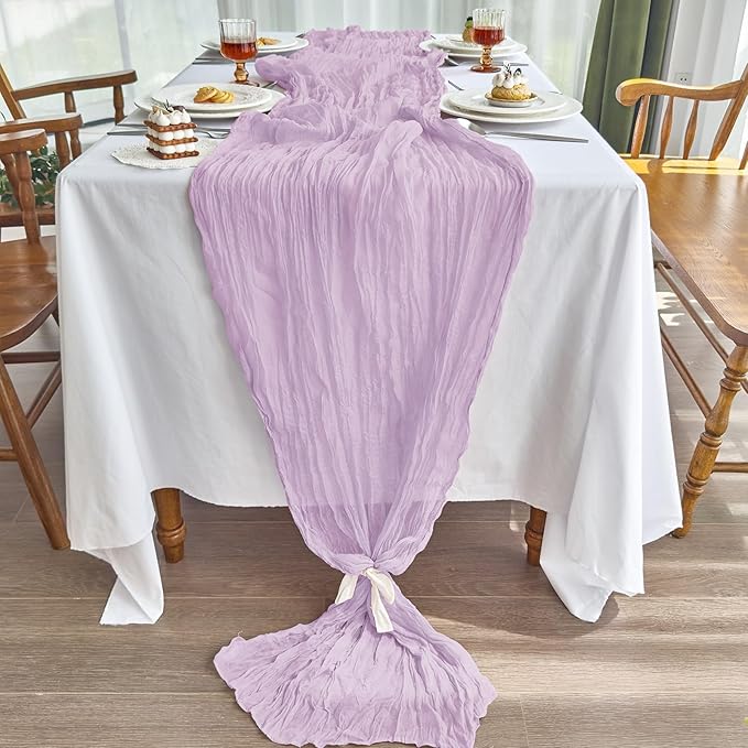 IVAPUPU 2 Pcs Cheesecloth Table Runner - 10ft Lilac Purple Lavender Easter Spring Boho Gauze Cheese Cloth Table Runners for Baby Shower Decoration Wedding Party Garden Decor
