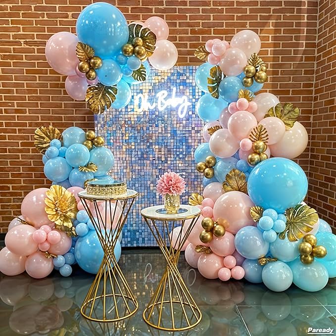 Blue Pink Balloon Arch Kit, 120pcs Gender Reveal Balloon Garland Arch Kit With Iridescent 4d Foil Balloon For Birthday Baby Shower Wedding Party Bachelorette Bridal Shower Anniversary Decorations