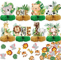 Wild One Birthday Decorations Jungle Baby Shower Honeycomb Centerpieces for Boys and Girls,8 Pcs Safari Centerpieces and Confetti Table Decorations, Safari Jungle Animals Party Decor