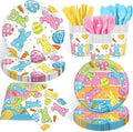 168PCS Easter Party Supplies Watercolor Bunny Carrot Pastel Design Party Decorations Easter Paper Plates Napkins Cups and Forks for Brunch Egg Hunt Spring Holiday Celebrations Serves 24