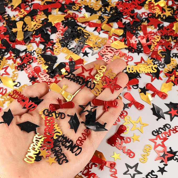 Red Gold and Black Graduation Confetti 2026, 1000 Pcs Congrats Grad Confetti Class of 2026 Party Table Centerpiece for 2026 Graduation Party Decorations