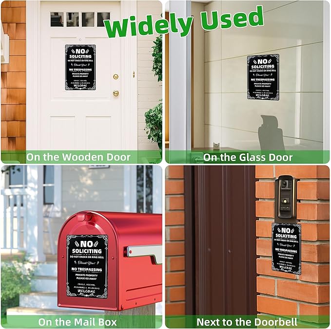 Daily Decorative Signs No Soliciting Chic Metal Signs for Outdoor Yard Signs or Indoor-NO SOLICITING DO NOT KNOCK OR RING BELL-NO TRESPASSING PRIVATE PROPERTY
