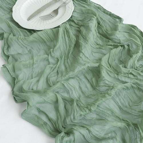 10FT Sage Green Table Runner, 35*120inch Boho Green Table Runners Cheese Cloth Runner for Wedding Bridal Shower Baby Shower Party Table Centerpiece Table Decor