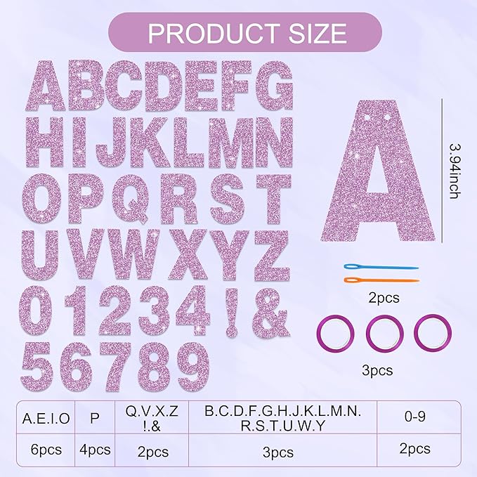 BEISHIDA 116 PCS A-Z DIY Letter Banner Kit Make Your Own Banner Glitter Light Purple Including 111 Letters and Numbers 3 Rope and 7 Threading Device,Customized for Birthday Graduation Party Decor