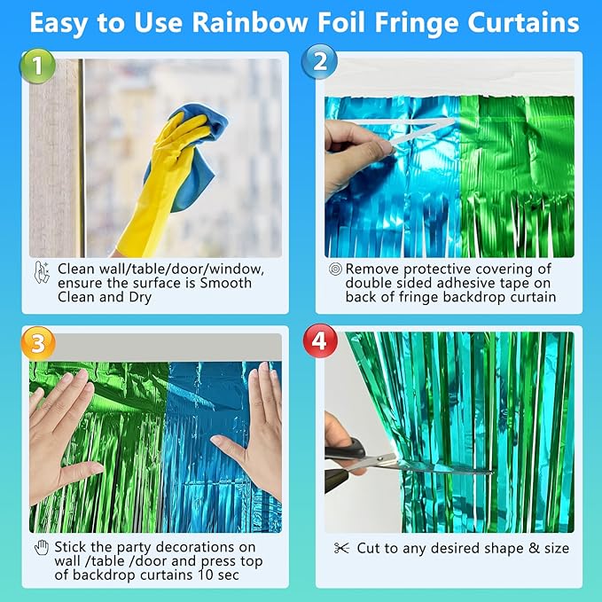 2 Pack Rainbow foil Fringe Backdrop Curtains, 3.3x6.6FT Rainbow Party Decorations Tinsel Backdrop Fringe Curtain Party Streamer for Engagement Graduation Pride Back to School