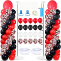 2 Sets Red and Black Balloon Column Stand Kit with 100 Balloons Adjustable Balloon Tower Stand with Bases for Floor Confetti Balloons Column Kit for Graduation Birthday Appreciation Party Decor