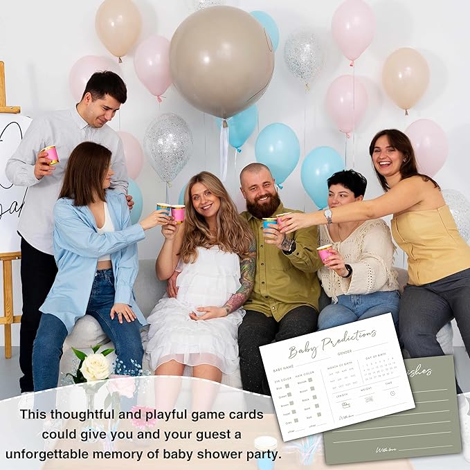 Baby Predictions and Advice Cards, 5" x 7" Minimalism Baby Shower Predictions Cards, Daily Party Games & Activities Favors for Newparents - G05