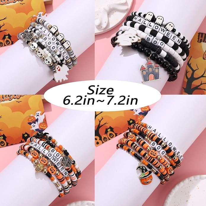 Cooluckday 36 Pcs Holiday Heishi Surfer Bracelets for Women Bulk Easter Mother's Day Christmas St. Patrick's Day Mardi Gras Bracelet Stackable Stretch Friendship Bracelets Set