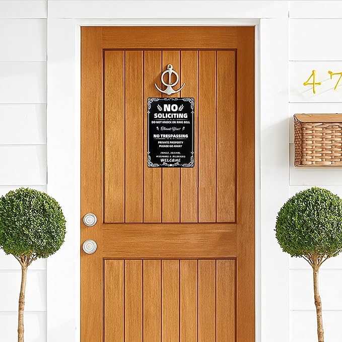 Daily Decorative Signs No Soliciting Chic Metal Signs for Outdoor Yard Signs or Indoor-NO SOLICITING DO NOT KNOCK OR RING BELL-NO TRESPASSING PRIVATE PROPERTY