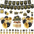 52PCS Happy Retirement Party Decorations for Men Women, Black and Gold Retirement Decorations,Happy Banners,Balloons,Cake&Cupcake Toppers Hanging Swirls,Office Yard Sign Farewell Party Supplies