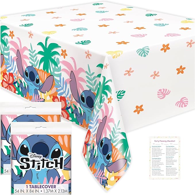 Unique Lilo and Stitch Table Cloth (2 Pack) - Lilo and Stitch Birthday Party Decorations - Officially Licensed - 2 Plastic Table Cloths, Including Checklist