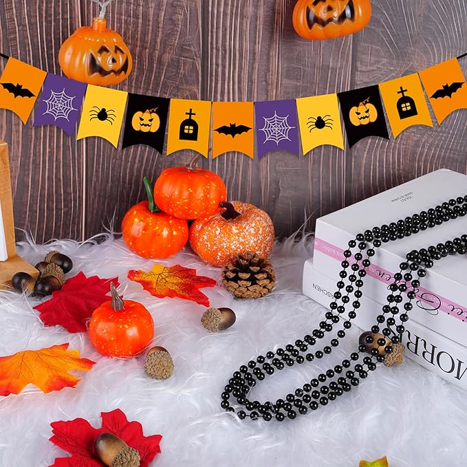 HOOSUN 30 Pack Halloween Bead Necklace Party Decorations Supplies,Black Bead Necklace,Halloween Costumes Accessories for Women Men Kids,Mardi Gras Beads Necklaces for Party,School Event,Parade Throw