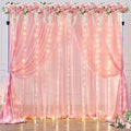10ft x 10ft Baby Pink Backdrop Curtain with Lights String for Parties,2 Panels Sheer Tulle Curtain Wedding Photo Backdrop with Lights for Baby Shower Birthday Party Ceremony Home Decorations