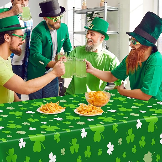 12 PCS St Patricks Day Tablecloth, Disposable 108" X 54" Shamrock Green Plastic Tablecloths, Lucky Shamrock Decor St Patricks Day Decorations for Table, Rectangle Irish Table Cover for Green Party