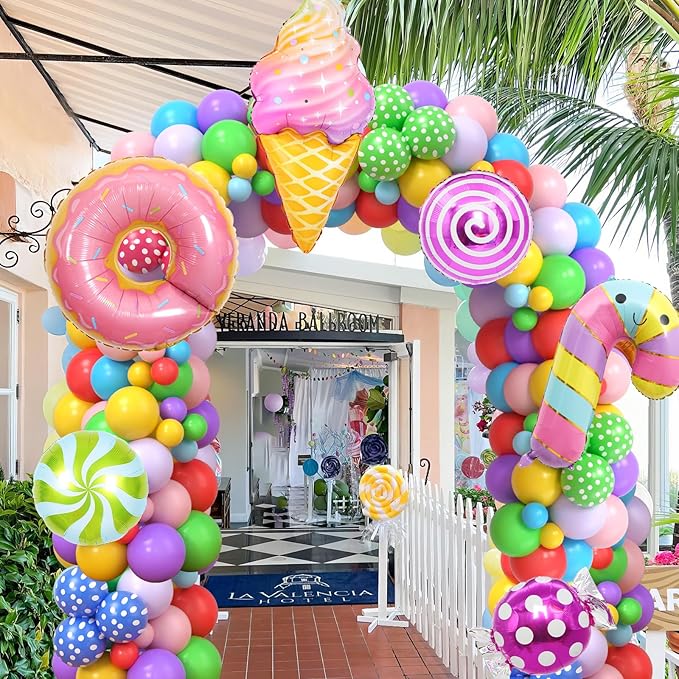 159 Candyland Party Decorations Two Sweet Birthday Party Supplies, Colorful Ice Cream Donut Balloon Arch Garland Kit Backdrop, Kid Girl Candy Party Decor