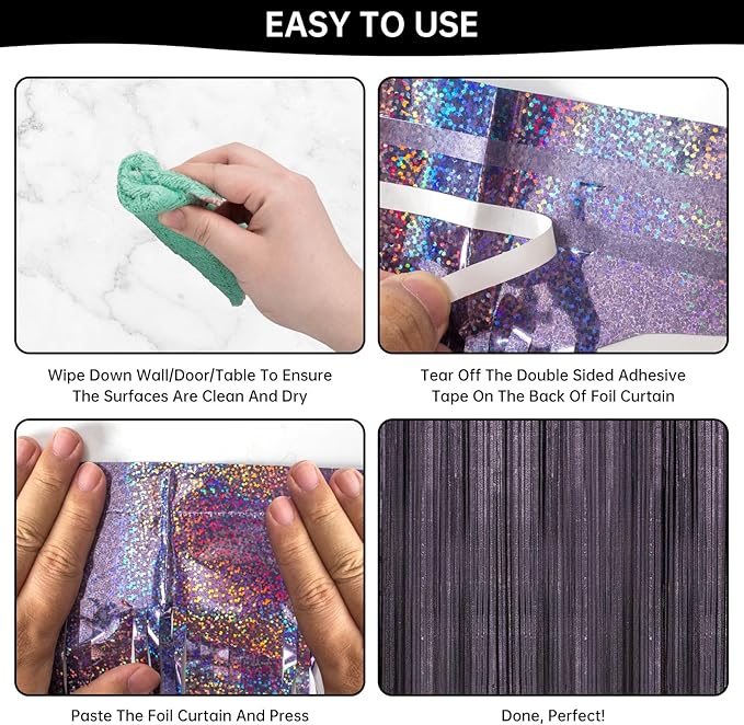 2 Pack 3.3 x 8.2 ft Tinsel Foil Fringe Curtain Backdrop, Upgraded Black Glitter Metallic Streamers Backdrop Curtains for Birthday, Graduation Prom, Halloween, Hoilday Themed Party Decorations