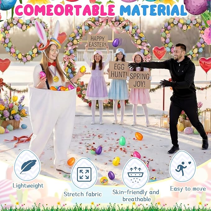 Vinsot 16 Pcs Easter Granny Pants Yard Game Set Oversized Granny Pants with Colorful Easter Eggs, Bowtie, Bunny Ears and Tail, Outdoor Tossing Game Bunny Suit for Spring