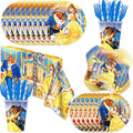 deenor 141pcs Beauty and The Beast Birthday Tableware Decorations Party Plates Cups Soccer Theme Napkins Beach Ball Tablecloth for Soccer Party Decoration (Beast)