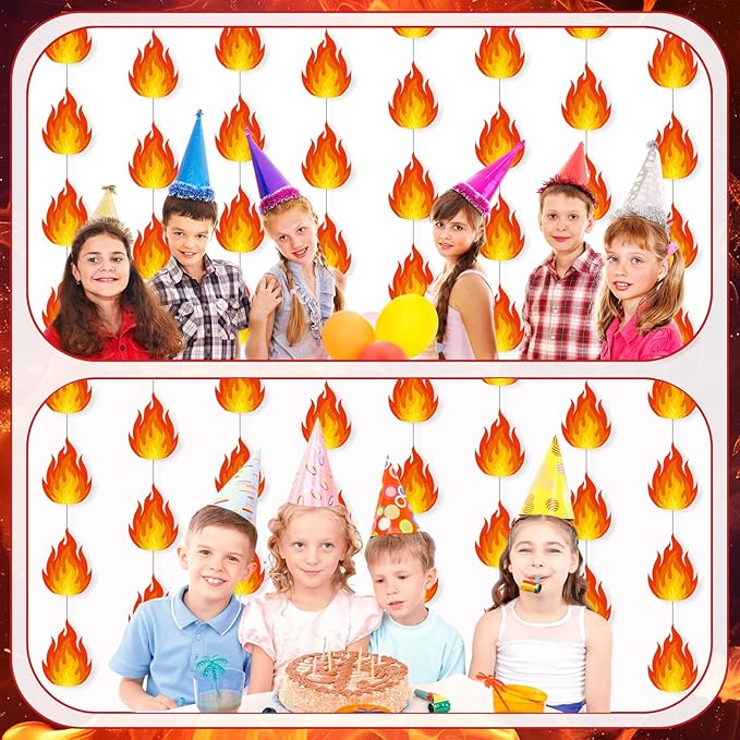 Xinnun Fire Party Decorations Flame Garlands Banners Firefighter Theme Banner Cutouts Ribbon Streamers for Fire Department Firetruck Rescue Camping Birthday Theme Party Office School Home Decor