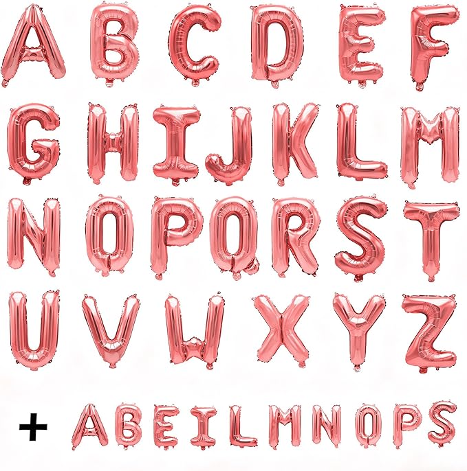 36 Pcs Rose Gold Letter Balloons, Custom A-Z Set for Personalizing Names & Phrases Party Supplies Banners - with 1 Set ABEILMNOPS for Wedding/Birthdays/Annivs/Grads Party Banner Custom Phrase