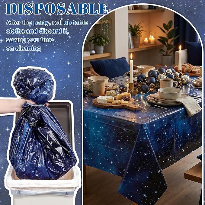 3 Pack Plastic Space Tablecloth, 54 x 108 Inch Disposable Galaxy Themed Tablecloth Waterproof Rectangle Star Party Table Cover for Home Party Decorations
