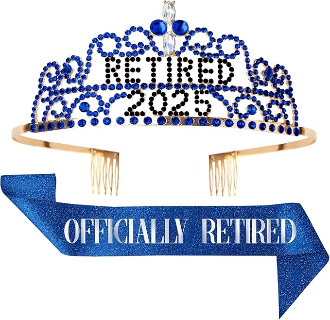 2025 Retirement Tiara & Sash - Officially Retired Sash & Crown for Parties, Events, Gifts, Favors, and Decorations (2025 Blue)
