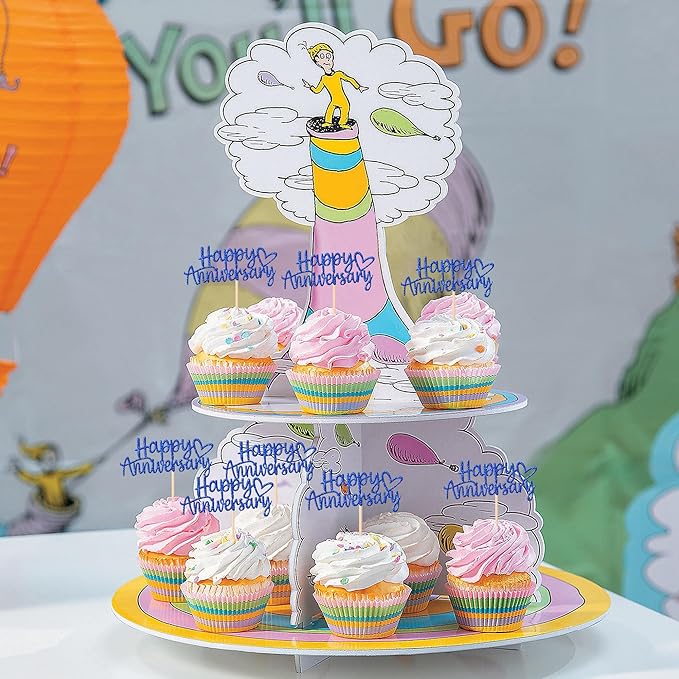 24 PCS Happy Anniversary Cupcake Toppers Glitter Wedding Anniversary Cupcake Picks Happy Anniversary Cupcake Decorations Baby Shower Birthday Wedding Anniversary Party Cake Decorations Supplies Blue
