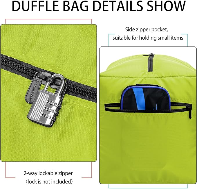 iFARADAY Foldable Duffel Bag 30" / 75L Lightweight with Water Rresistant for Travel-Light Green