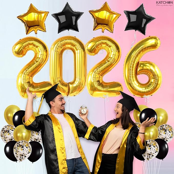 KatchOn, Black and Gold Graduation Balloons Set - Big, Pack of 31 | Star Balloons, Latex Balloons for Graduation Decorations 2026 | 2026 Graduation Decorations, Prom Decor