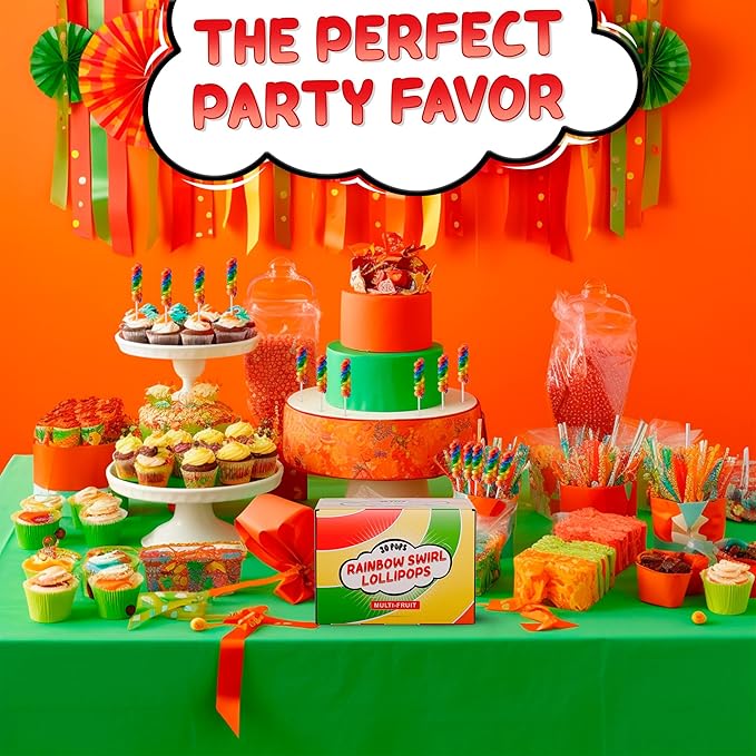 30pk Rainbow Twisty Lollipops Individually Wrapped Multi Fruit- Rainbow Swirl Suckers - Carnival & Circus Swirl Lollipops Individually Wrapped For Party Favors