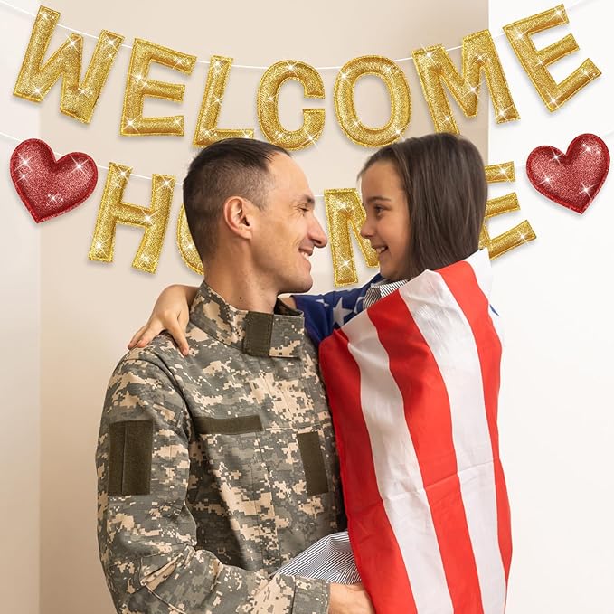 Tegeme Felt Welcome Home Banner, Pre-strung Glitter Welcome Garland Reusable Colorful Rainbow Decoration for Woman, Man Party Photo Prop(Yellow)