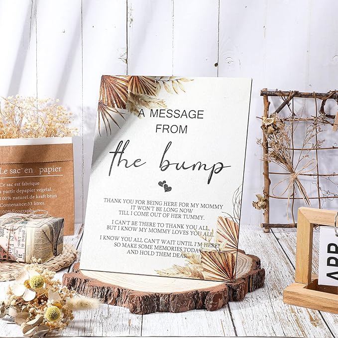 Roowest Cool Baby Shower Tabletop Decoration a Message from the Bump Wooden Baby Shower Games Sign Greenery Cute Gender Reveal Party Thank You Sign, 11.2 x 8.66 Inches(Boho)