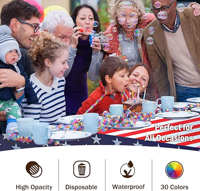 Exquisite 12-Pack Premium Plastic Tablecloth 54in. x 108in. Rectangle - American Flag Design