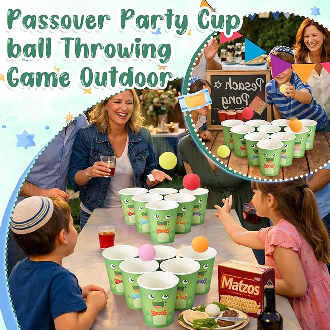 Passover Game for Family with 60 Frog Cups 24 Colorful Balls 10 Plagues of Egypt Party Supplies Throwing Toss Game for Passover Pesach Seder Jewish Holiday Gathering Indoor Outdoor Activitie