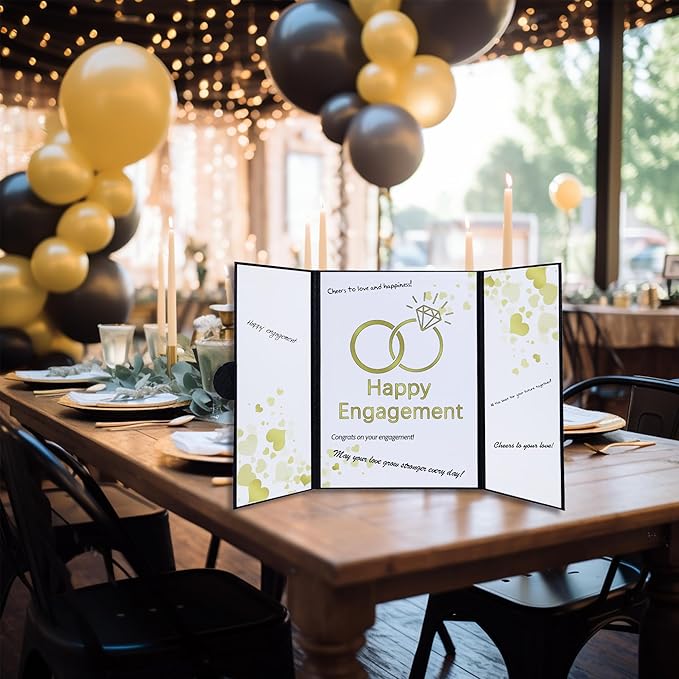 Engagement Party Decorations, Happy Engagement Guest Book Alternative, Large Engagement Card Engagement Gifts for Couple, Engagement Signature Book Engagement Decorations Party Supplies (Black)