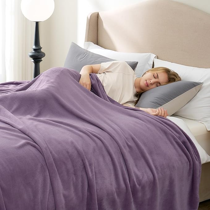 Hansleep Fleece Fog Purple Full Blanket, Super Soft Flannel Fuzzy Plush Cozy Blanket for All Seasons, Fog Purple, Full 84x90 Inches