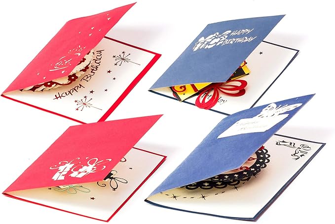 3D Pop Up Happy Birthday Gift Greeting Cards for Kids. Set of 4-Assortment Pack (4 Pack- Assorted)