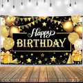KatchOn, Happy Birthday Banner Black and Gold - Large 72x44 Inch | Happy Birthday Decorations for Men and Women | Black and Gold Birthday Backdrop | Birthday Party Decorations for Men & Women