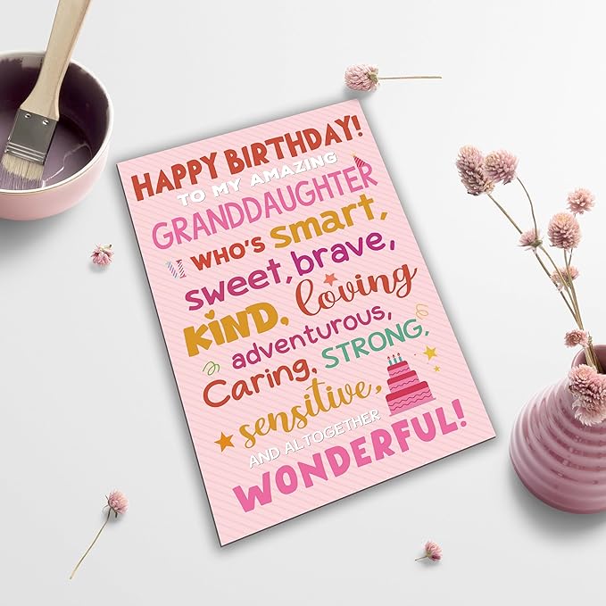 Happy Birthday Card for Granddaughter from Grandparents, Heartwarming Greeting with Positive Words Design, Birthday Card Gift for Granddaughter from Grandma or Grandpa