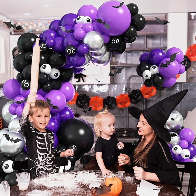 Purple Black Silver Balloon Arch, Metallic Silver Dark Purple Black Balloons Purple Black Party Balloon Garland Kit Black Purple Helium Balloon Kit for Graduation Birthday Halloween Party Decor