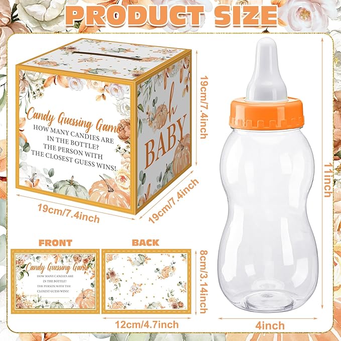 Glenmal 52 Pcs Baby Shower Games Gift Sets Large Baby Bottle for Shower Game Guess How Many Candies Decorations for Gender Reveal(Little Pumpkin)