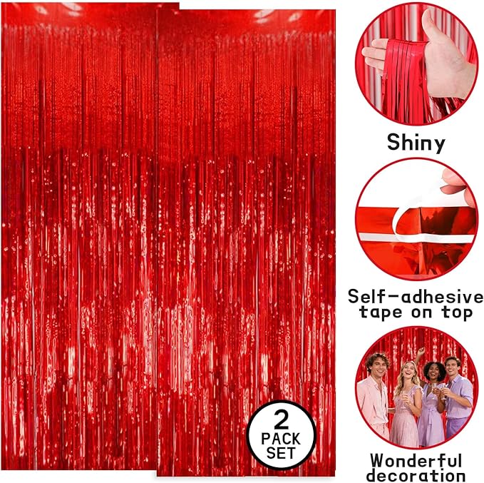 7-Pack Graduation Party Decorations Set, 3 Red Graduation Tablecloths 54x108in, 2026 and Grad Balloons, 2 Foil Fringe Curtains for High School College Graduation Party Photo Booth