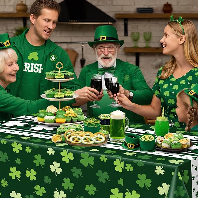 OHOME St Patricks Day Decorations - 2 PCS Shamrock Tablecloth | St Patricks Day Party Favors Supplies Decor Indoor Outdoor - St Patrick's Day Table Runner Covers Backdrop Banner for Home Kitchen