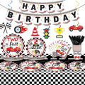 184pcs Two Fast Birthday Party Supplies Set Includes Racing Car Plates Napkins Tablecloth Swirl Banner Tableware Kit Dispose 2nd Birthday Table Decorations Favors, Serve 25